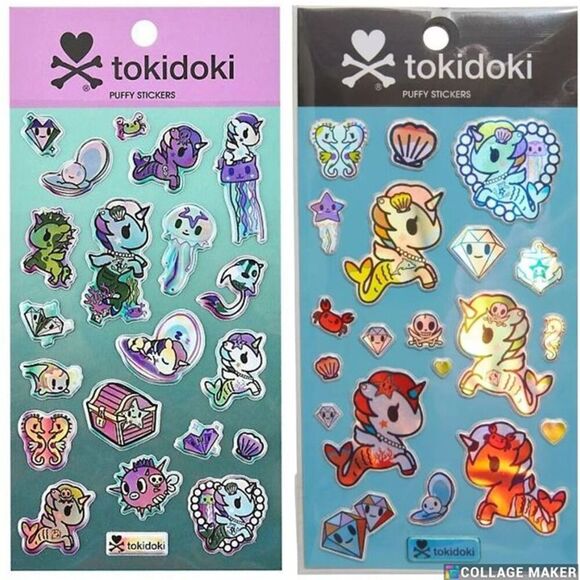 Tokidoki Mermicorno Puffy Stickers Sheet Pack Lot Holographic Sea Jelly Cat HT - Picture 1 of 10